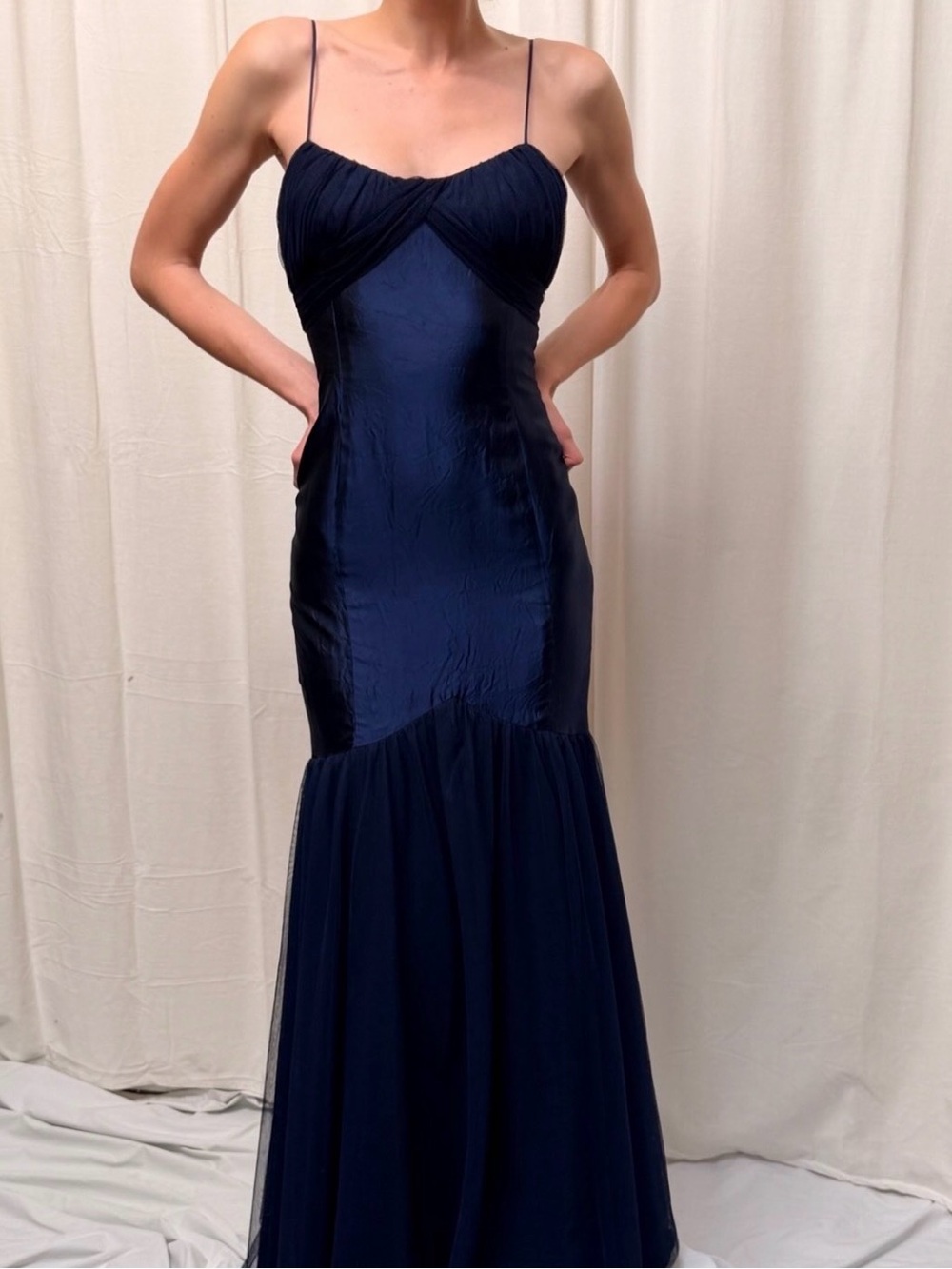 Vera Wang Navy Spaghetti-Strap Mermaid Gown